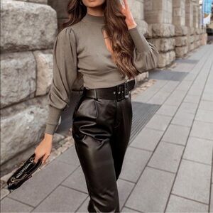 ZARA BELTED FAUX LEATHER PANTS